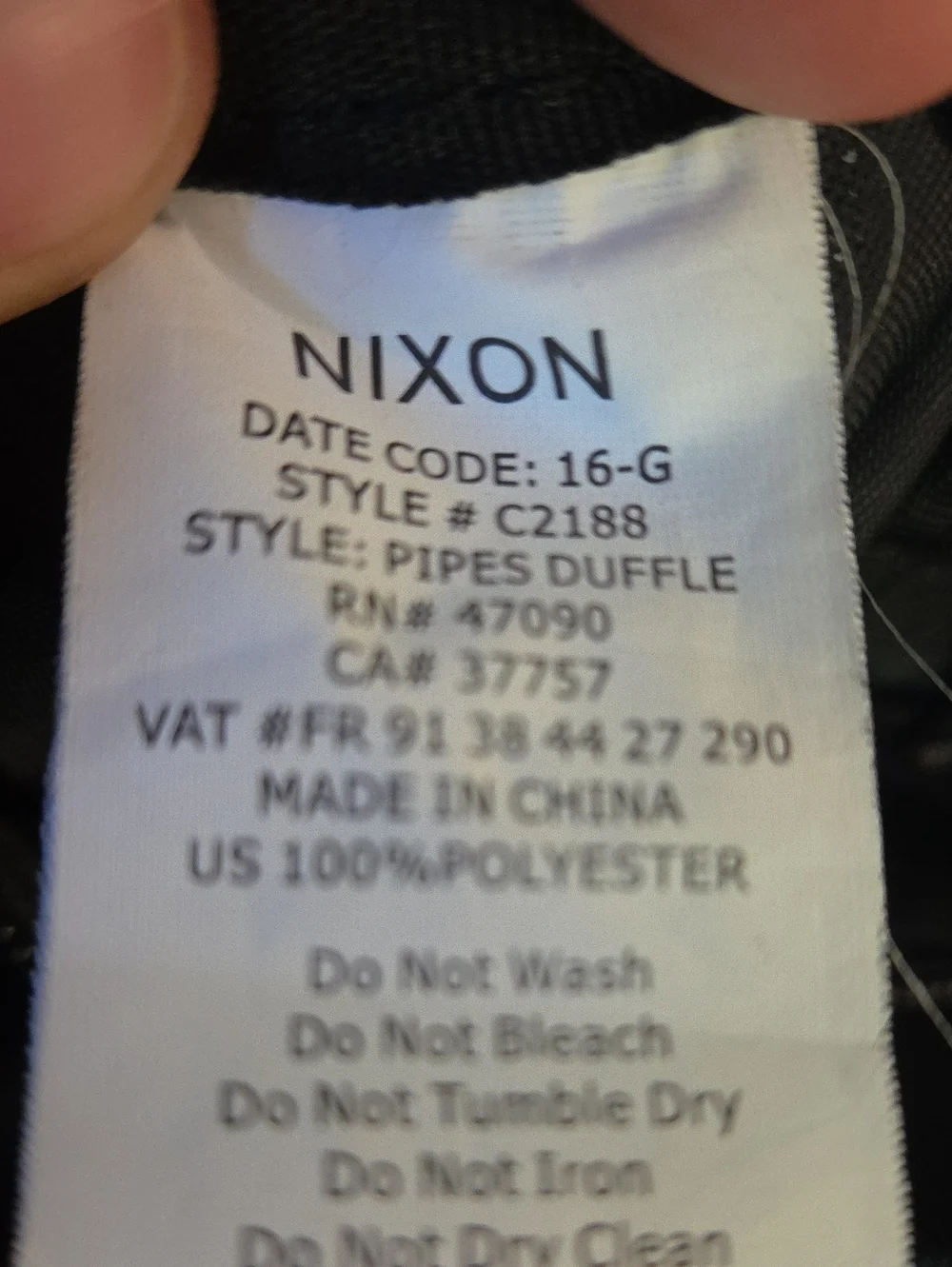 Nixon Pipes 35L Duffel Bag Nylon All Black Travel Bag Gym Skate Adventure